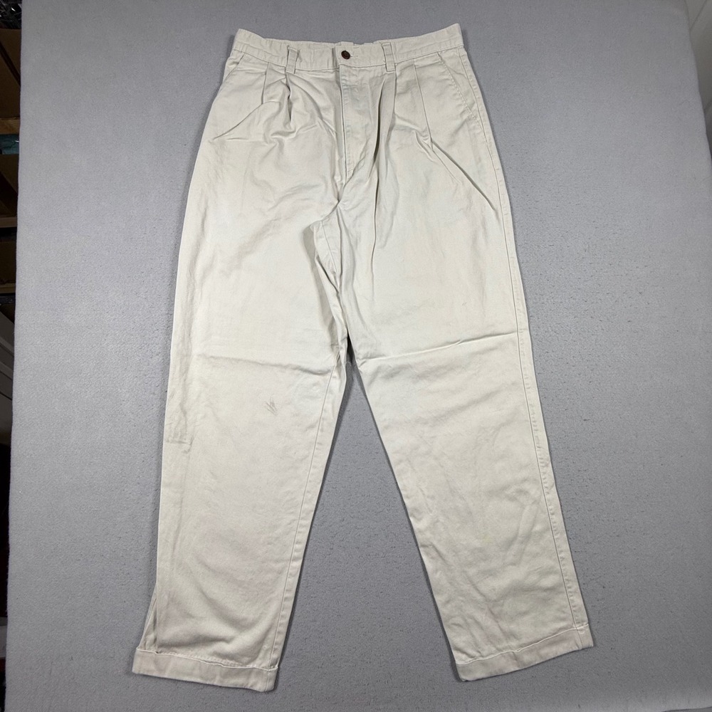 Dockers Mens Loose Fit‎ Pleated Chinos Beige Khaki Cotton Twill Pants 32x32